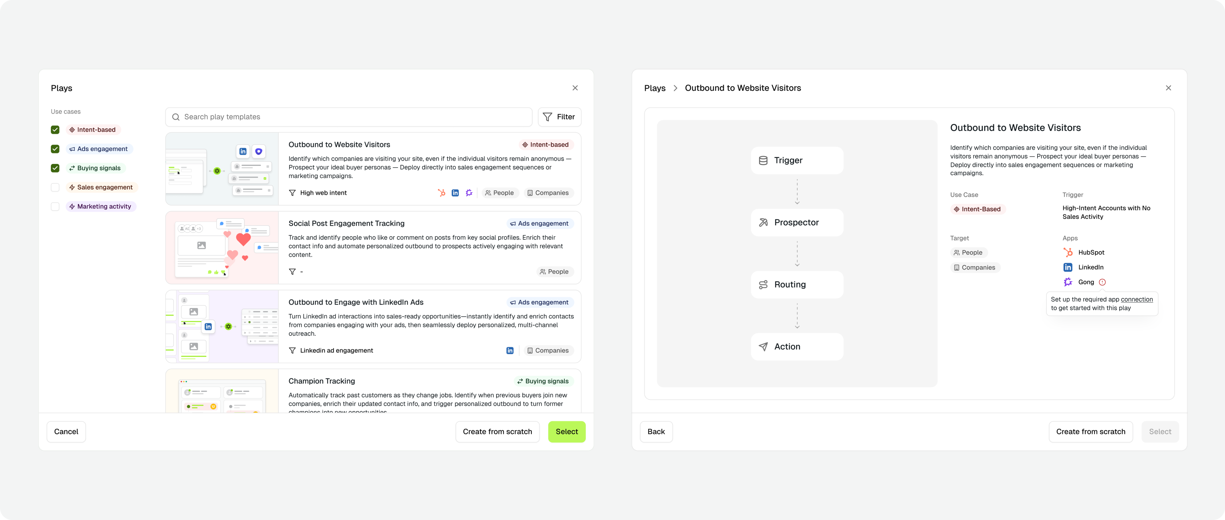 Seam play templates beside the guided workflow preview